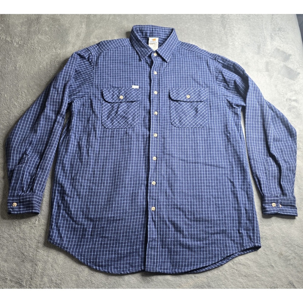 Vintage Carhartt Heavyweight Flannel Shirt Mens XLT Blue Double Pocket S32 PL4